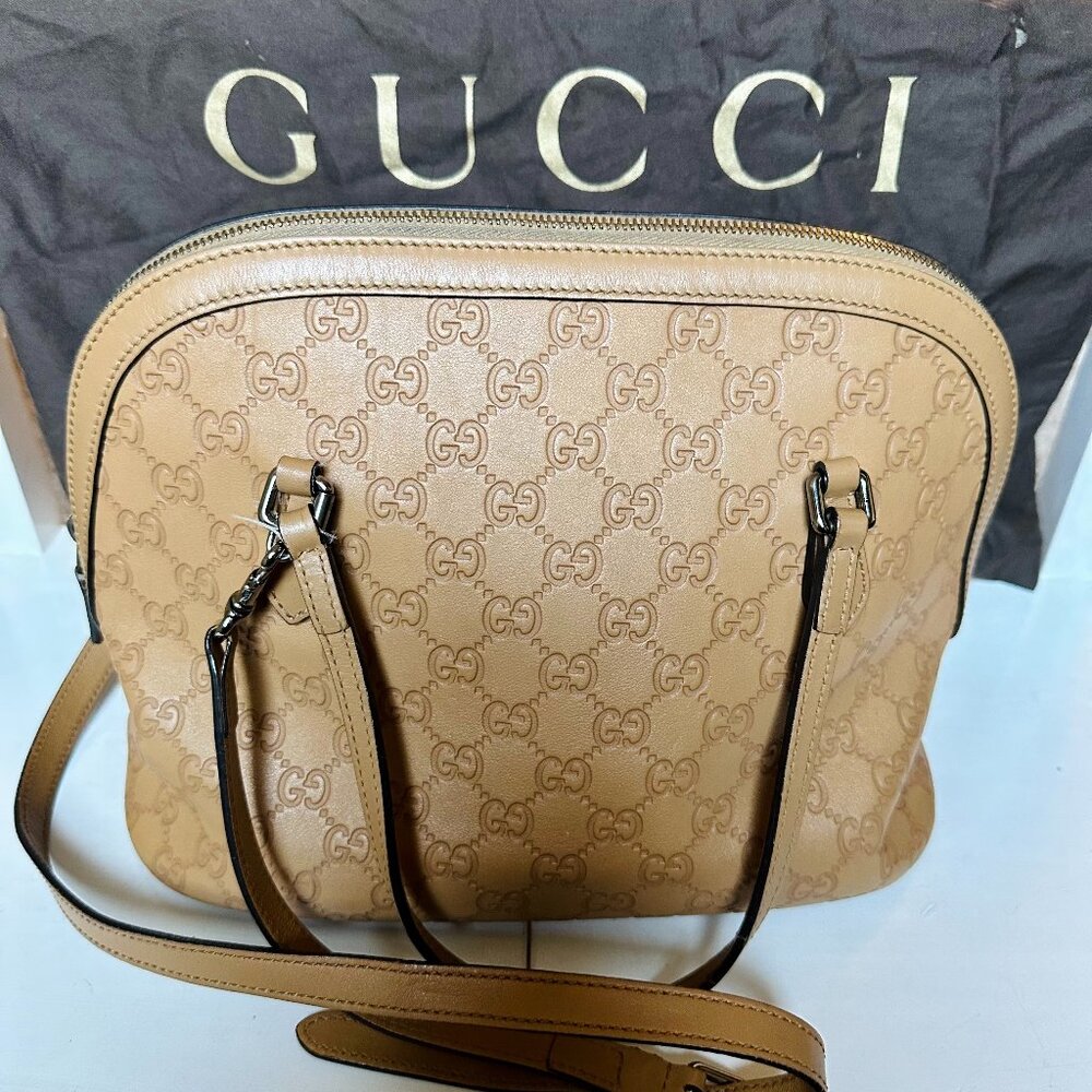 Gucci Satchel Leather Beige Guccissima Top Handle Zip Tote 420023 Italy